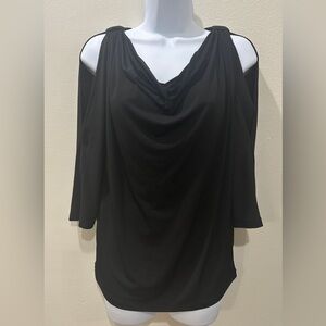 Jones New York Signature Cold Shoulder Pleated Scoop Neck Blouse Top Black M